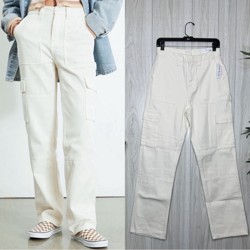 NWT PacSun Off White Cargo Skate Pants Carpenter Loose Fit size 28 NEW